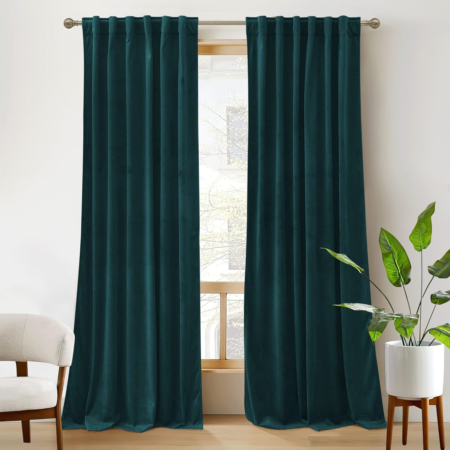 RYB Home Velvet Curtains 2 Panels Set - Super Soft Durable Window Drapes Room Darkening Energy Smart Back Tap for Apartment Villa Room Backdrops, Peacock Blue, W52 x L96 inches, 2 Panels 52"W x 96"L (Pack of 2) Peacock Blue