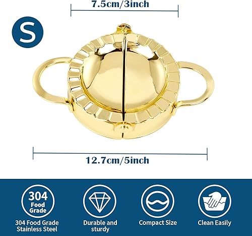 Miniatura 2 de Prensa de dumpling prensa de empanadas prensa de pierogi máquina de piel de dumpling de acero inoxidable dorado herramienta portátil para hacer