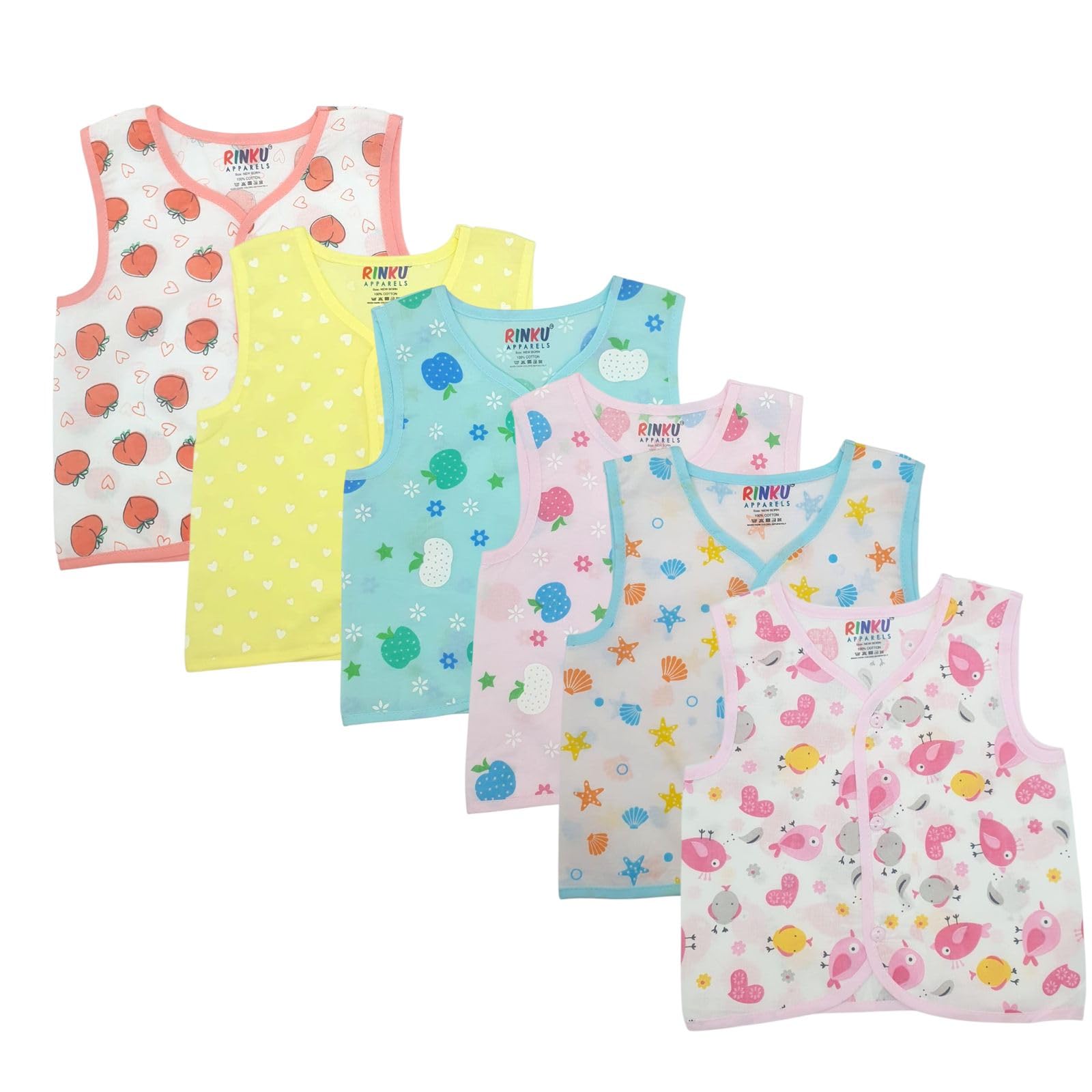 VIRTI MINI ME Soft Cotton Muslin Sleeveless Jhabla for Baby Boys | Regular Fit Vest for Infant Summerwear | Pack of 3 (Any 3) Multicolour