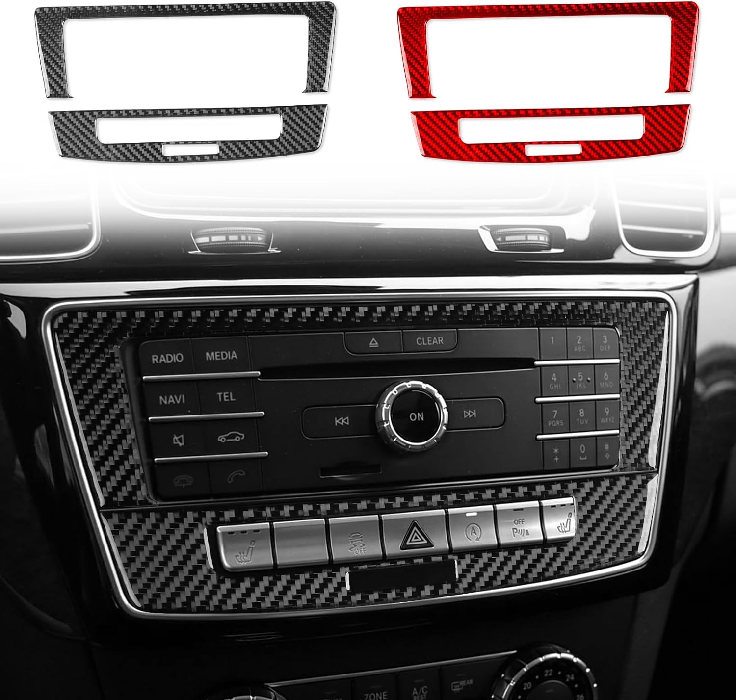 Black Real Carbon Fiber Car Dashboard Central CD Radio Player Control Panel Decoration Sticker Auto Interior Accessories Compatible with Benz GLE/GLS W166 2016 2017 2018 2019