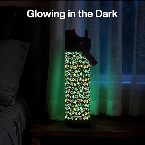 Miniatura 965 de ENCOOL Botella de agua aislada con popote, de acero inoxidable, a prueba de fugas, sin BPA, al vacío de doble pared que se mantiene fría durante 24