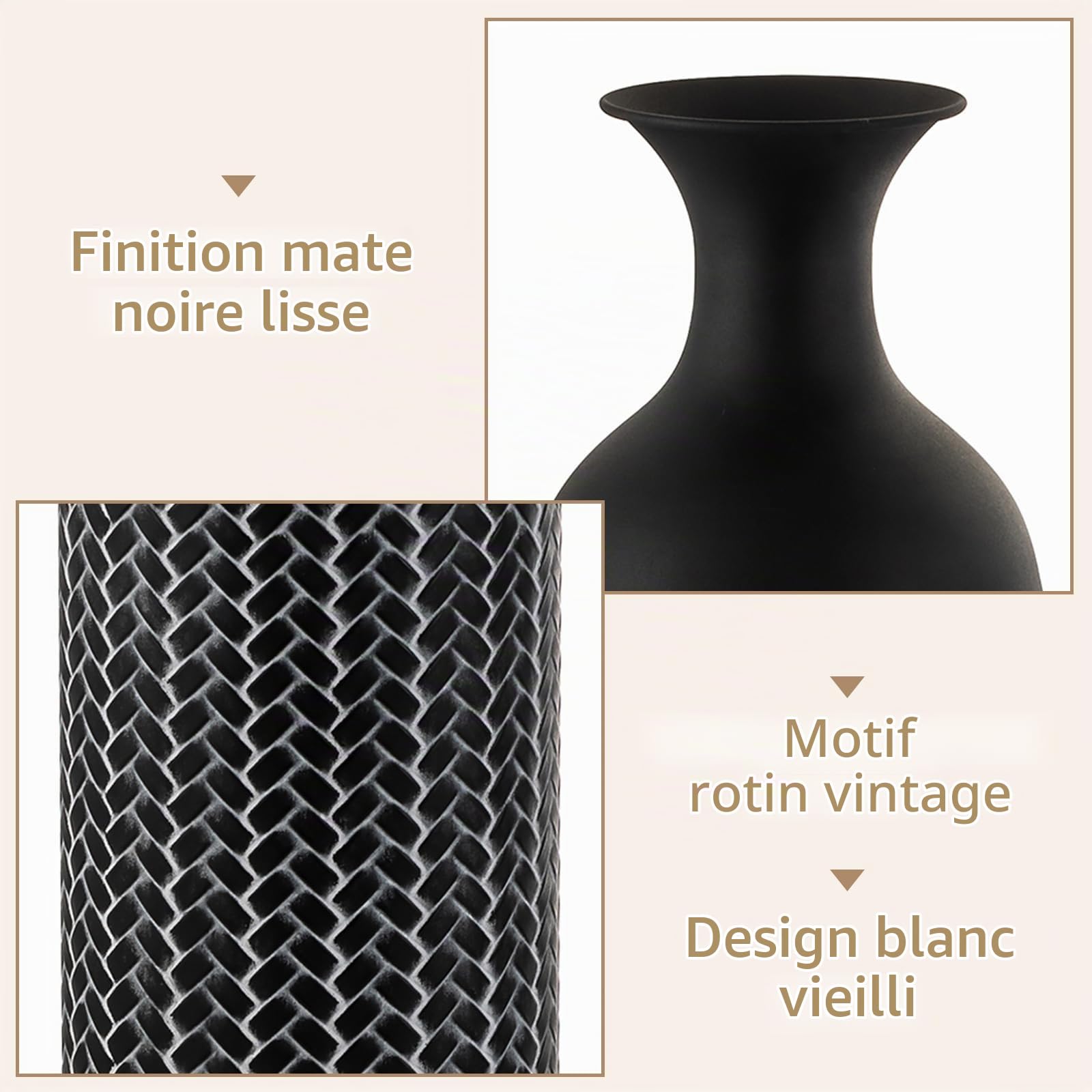 Sziqiqi Métal Grand Vase a Poser au Sol: Noir Vase de Sol Rustique 3pcs
