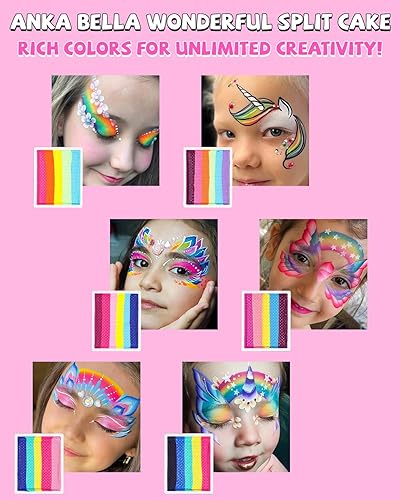 Miniatura 3 de Anka Bella Pintura facial de pastel dividida activada por agua, de 2.12 oz, kit profesional lavable no tóxico para niños y adultos, regalo para