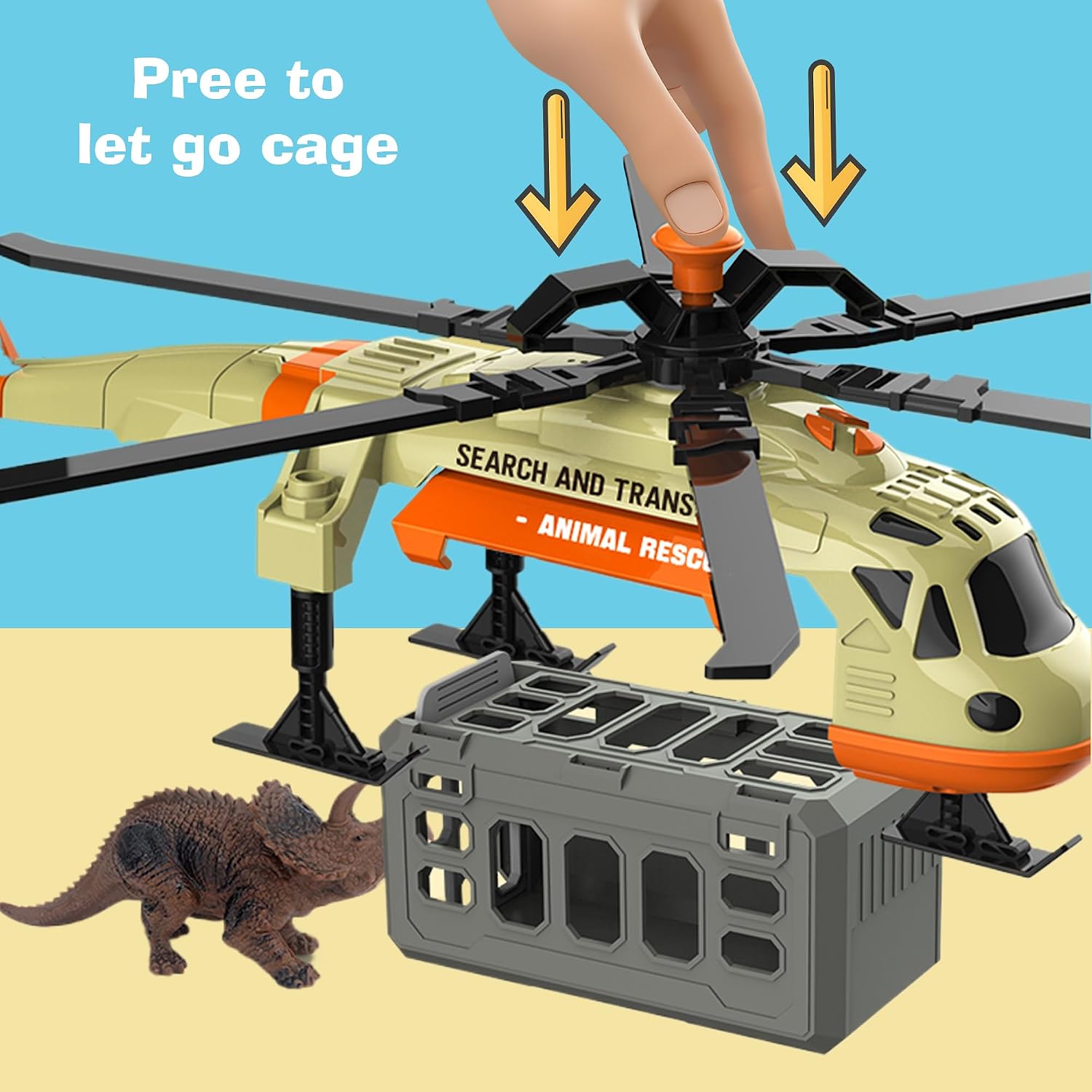 1/16 Dinosaur Rescue Series Helicopter with Tricertops and Dinosaur Playing Mat, Outdoor Sandbox Plane Toys with Sounds and Lights, Birthday Gift Toddler Boy Kids