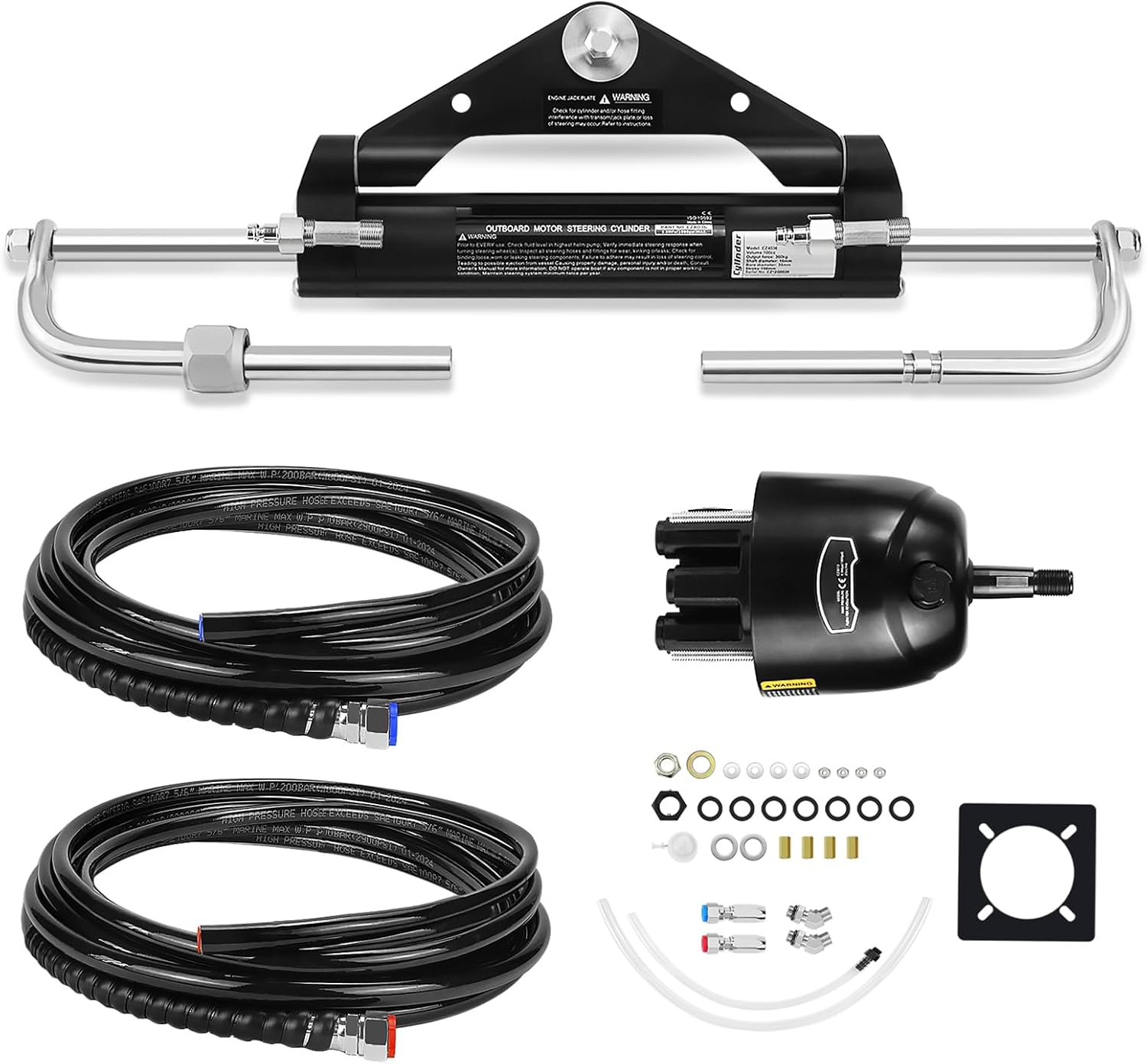 Hydraulic Steering System for Boats, 150HP Outboard Motor Hydraulic Steering Kit, Marine Power Steering Pump and Cylinder with 2 20FT Nylon Hoses, Boat Steering System for Single Engine Use