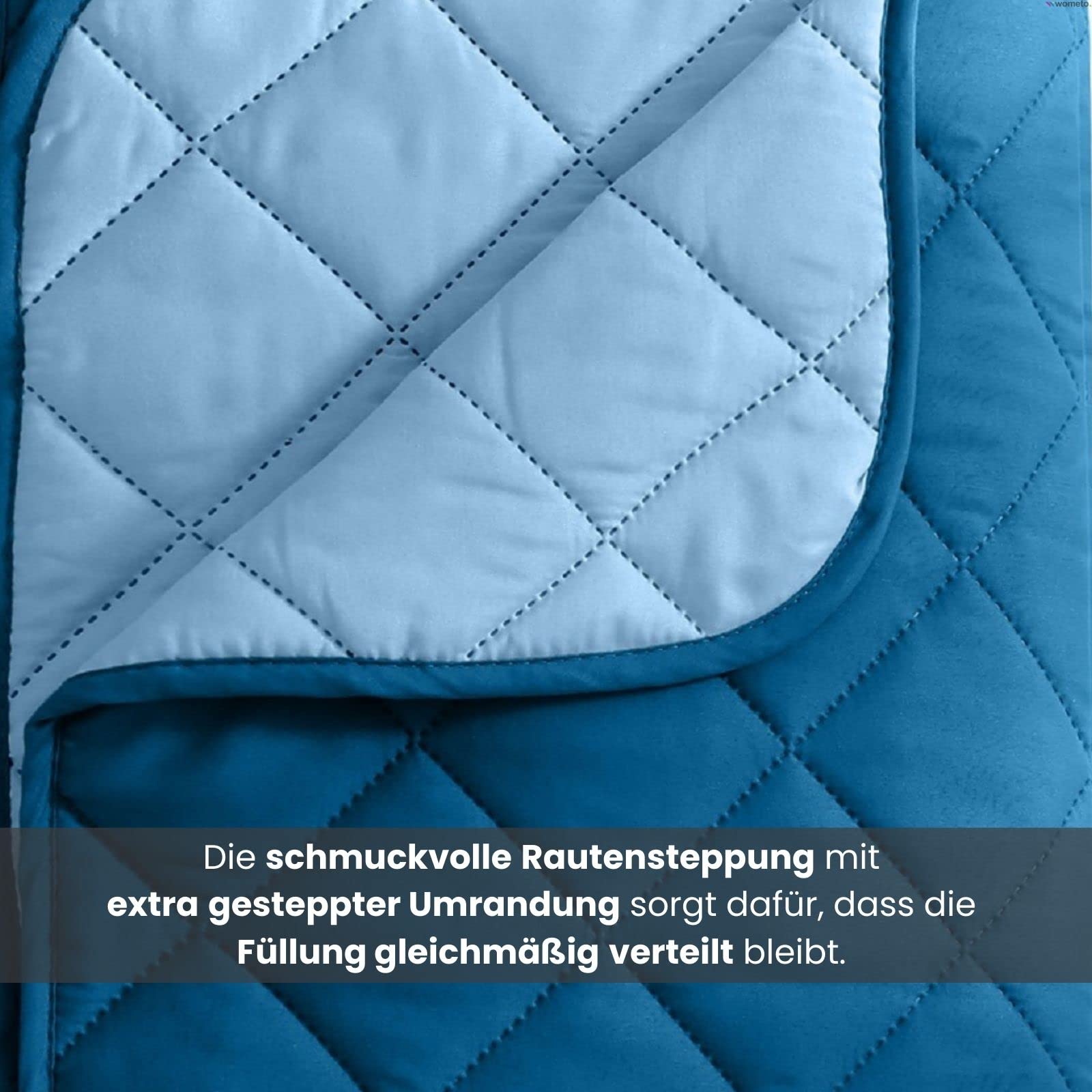 wometo Letnia kołdra pikowana z mikrofibry, dwustronny wzór 155 x 220, ÖkoTex – ciemnoniebieska i niebieska, odporna na gotowanie 95°, kołdra letnia na kemping i gorące dni, możliwość użycia bez