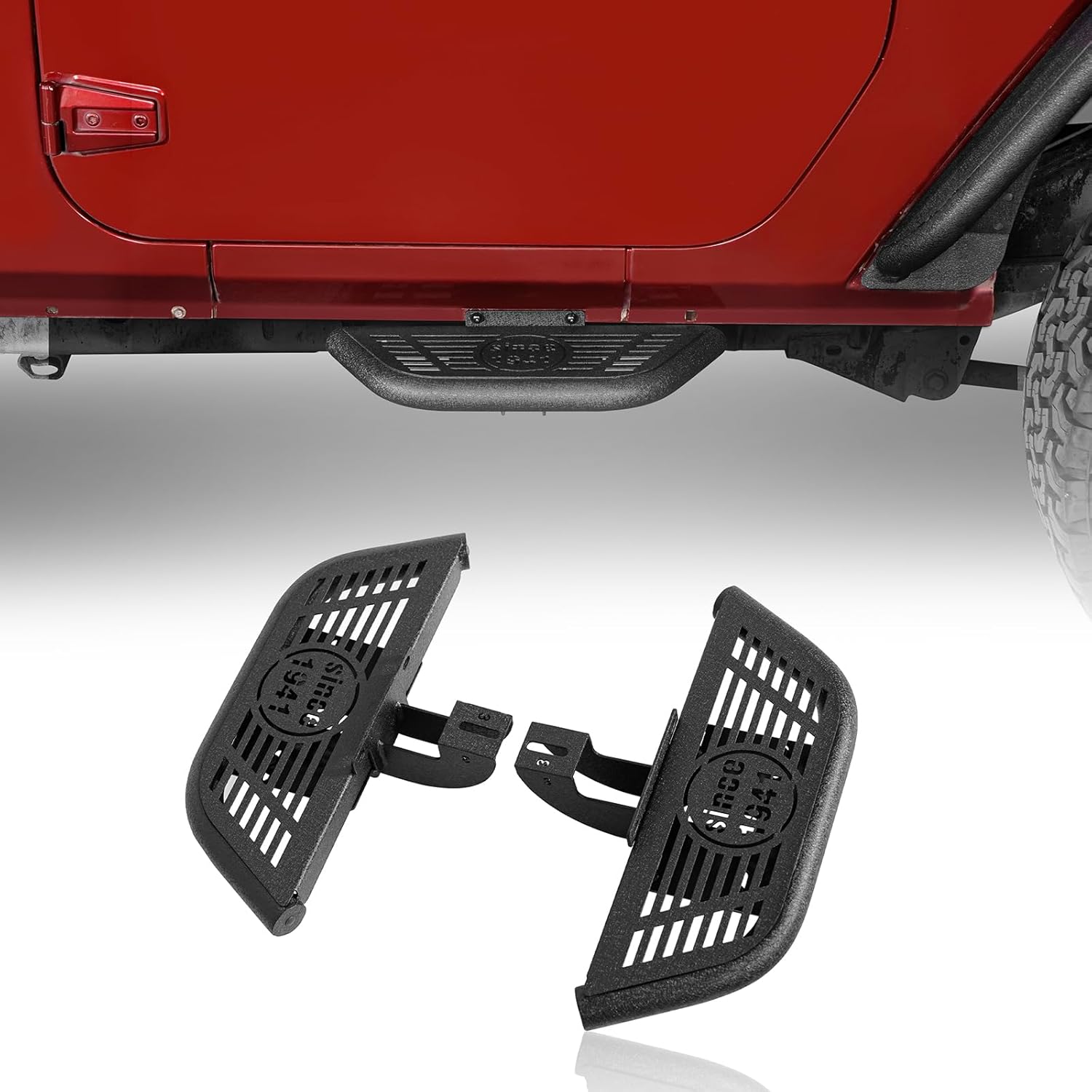 Hooke Road 2 Doors Running Boards Nerf Side Step Bars for 2007-2018 Jeep Wrangler JK 2-Door, 2PCS Light Weight Steel Side Steps