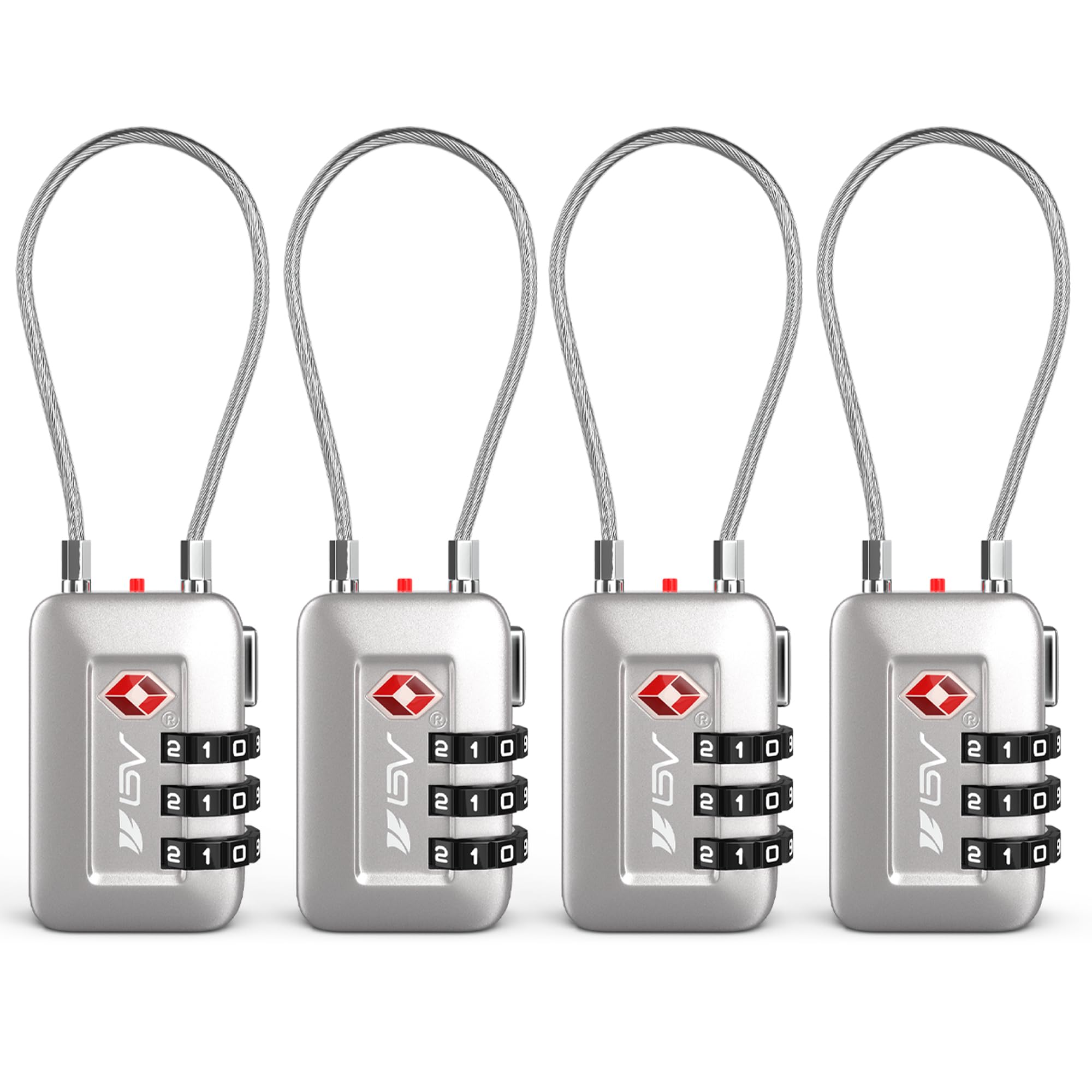 TSA Accepted Luggage Travel Lock, Set-Your-Own Combination Lock for School Gym Locker, Luggage Suitcase Baggage Locks, Filing Cabinets, Toolbox, Case (Silver, 4 Pack)