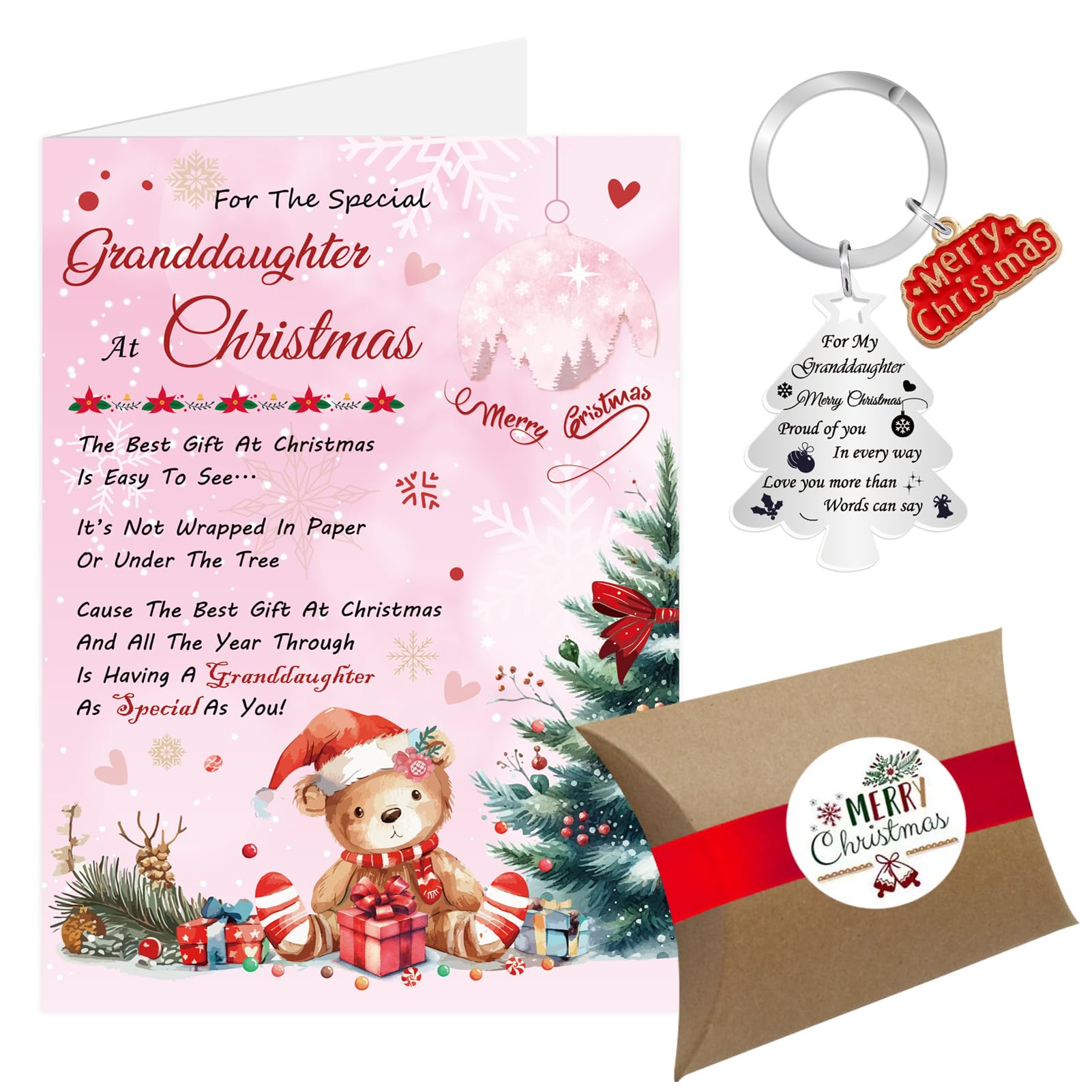 Granddaughter Christmas Card, Christmas Card Xmas Card from Grandparents, Luxury Merry Christmas Cards Keyring Gifts for Girls with Gift Box Envelope (Granddaughter)