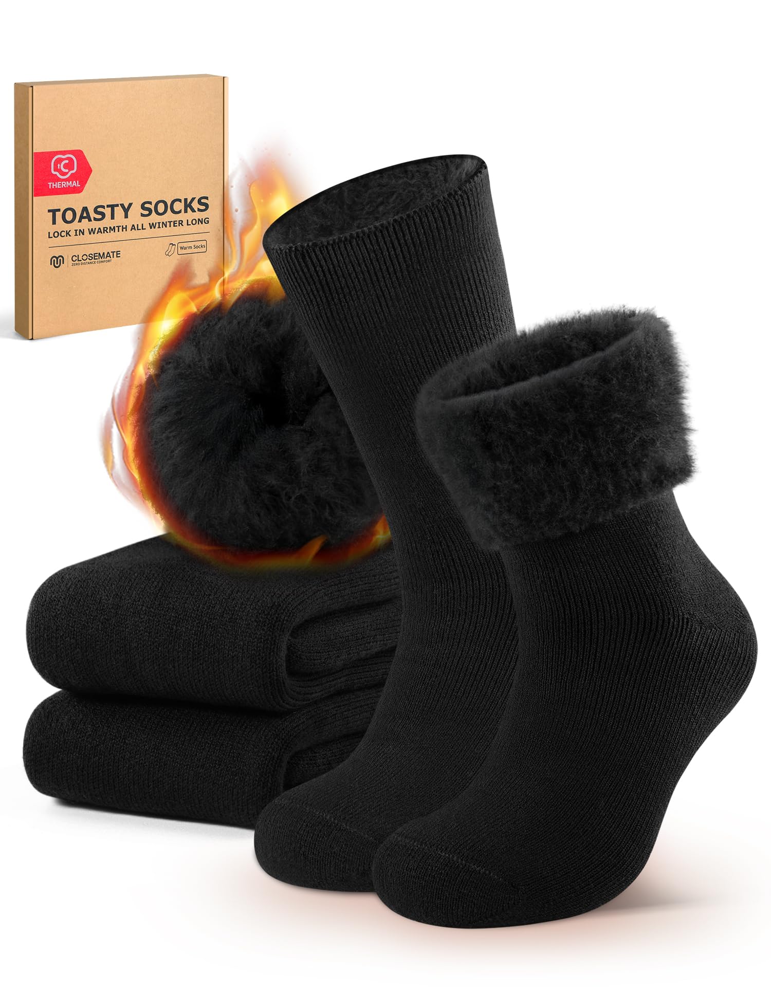 CLOSEMATE 2 Paires Chaussettes Chaudes Homme 39-42 43-46 Thermiques Épaisses Confortables pour l'Hiver en Noir Bleu Gris