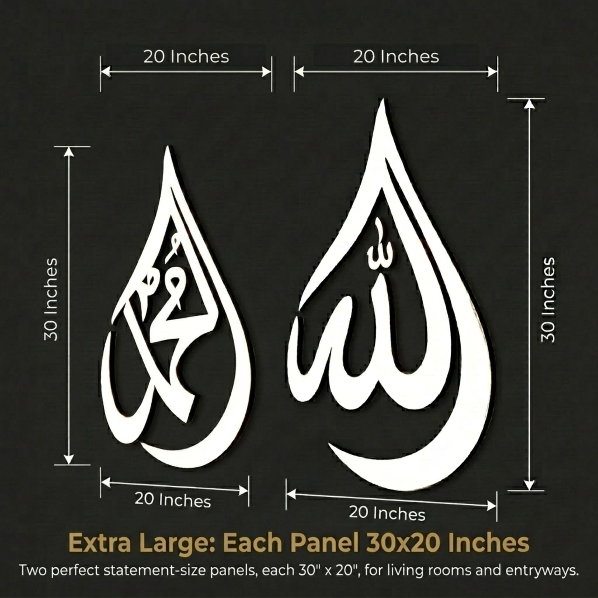 Allah (SWT), Mohammad (PBUH) Holz-Acryl-Tropfen-Design, islamische Wandkunst, Koran, arabische Kalligraphie-Dekoration, islamische Dekoration, Geschenk für Muslime im Ramadan (schwarz, Größe XL, 76,2