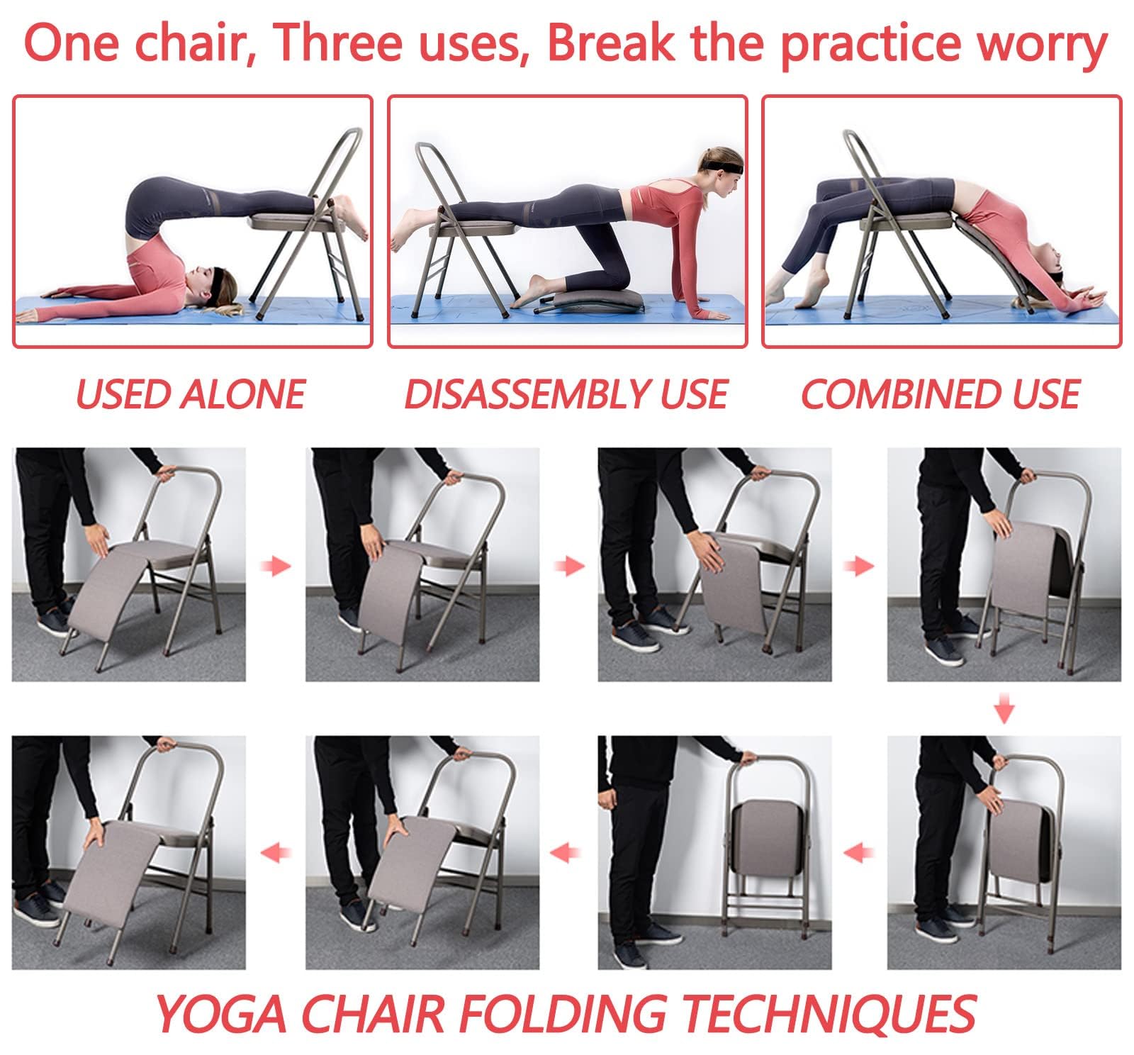 Silla De Yoga Pilates,Silla De Yoga Iyengar,Silla De Inversión De Yoga Silla De Asistencia De Yoga,con Soporte Lumbar para La Espalda,Silla Sin Respaldo Silla De Yoga,Purple
