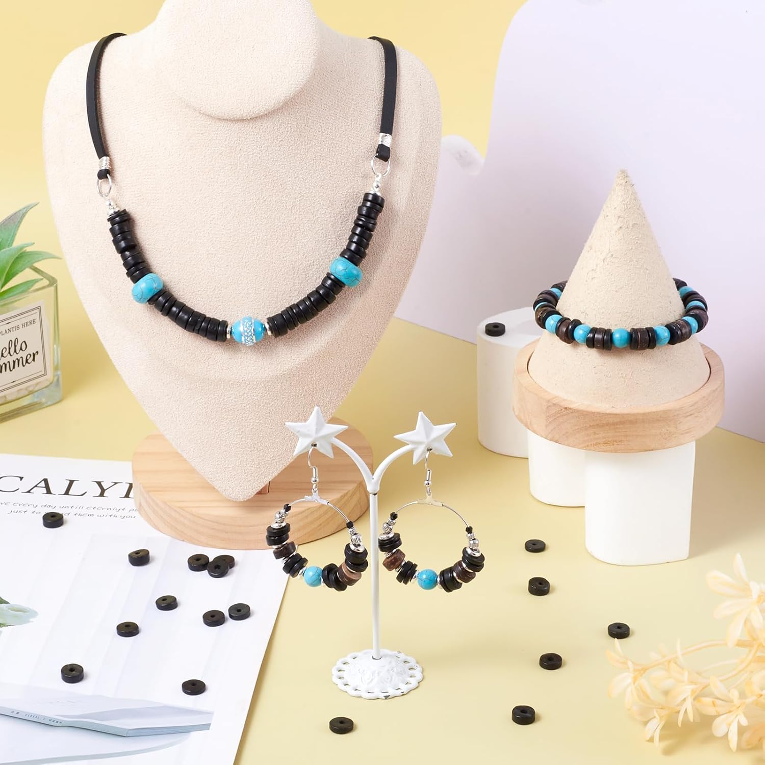 FASHEWELRY 100Pcs Flat Round Coconut Beads 9mm Dyed Donut Disc Wood Spacer Beads for DIY Bracelet Necklace Jewelry Making (Black) - Image 3