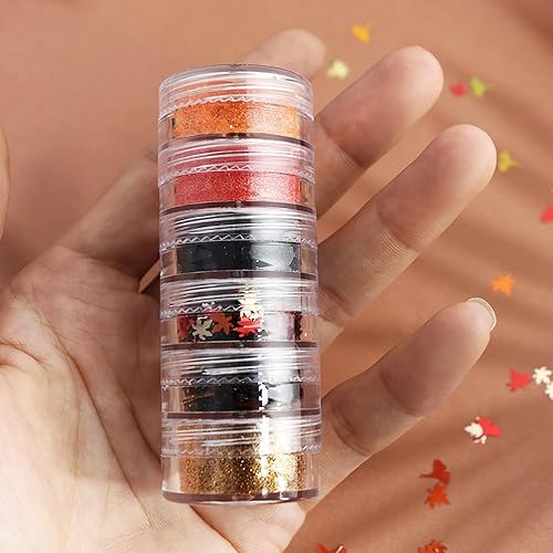 Miniatura 91 de 12 Colors Fall Nail Art Stickers Maple Leaf Nail Glitter Sequins 3D Nail Art Accessories Autumn Leaf Shape Flakes Holographic Gold Red Yelloween