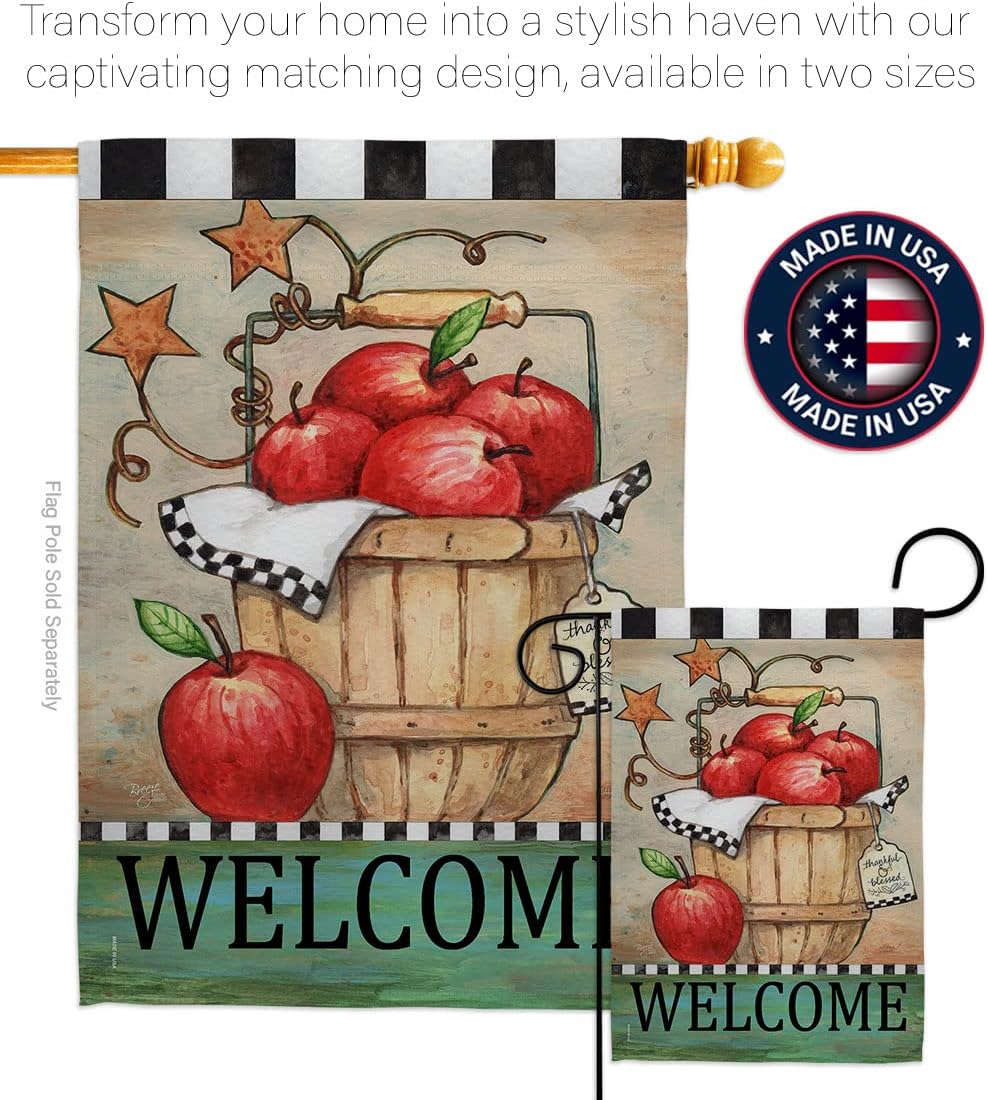Welcome Apple Basket Decor Garden Flag Home Room Indoor Wall Haning Art Small Banner Tapestry Outdoor Garden Yard Thankgiving Fall Decorations Gifts For Women Her Made In USA