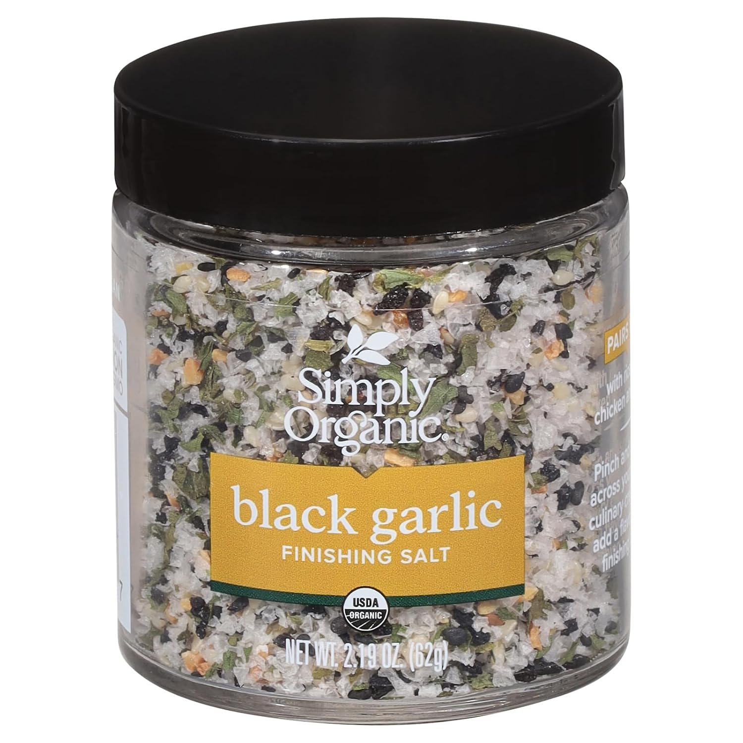 Simply Organic Black Garlic Finishing Salt, Vegan Friendly, Kosher, USDA Certified Organic, Non-GMO, 2.19 Ounce (Pack of 6)