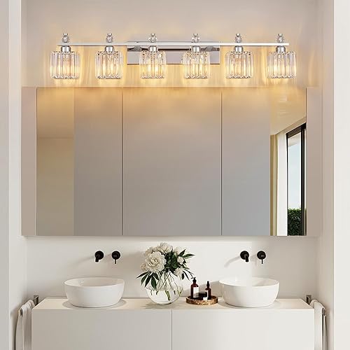 Miniatura 6 de Luces de tocador de 6 luces modernas de cristal cromado para baño, accesorios de iluminación de tocador de baño de cristal sobre espejo