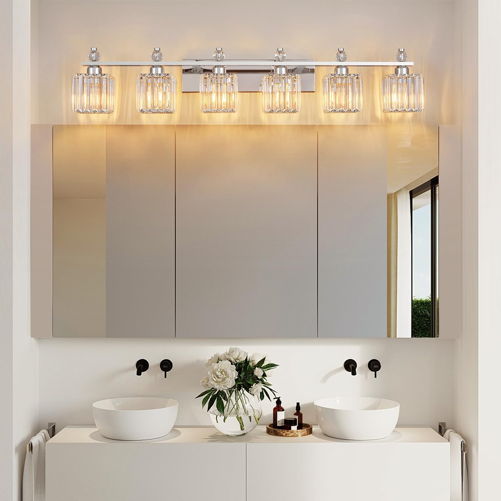FDPBY Vanity Lights 6-Light Modern Crystal Vanity Light Chrome