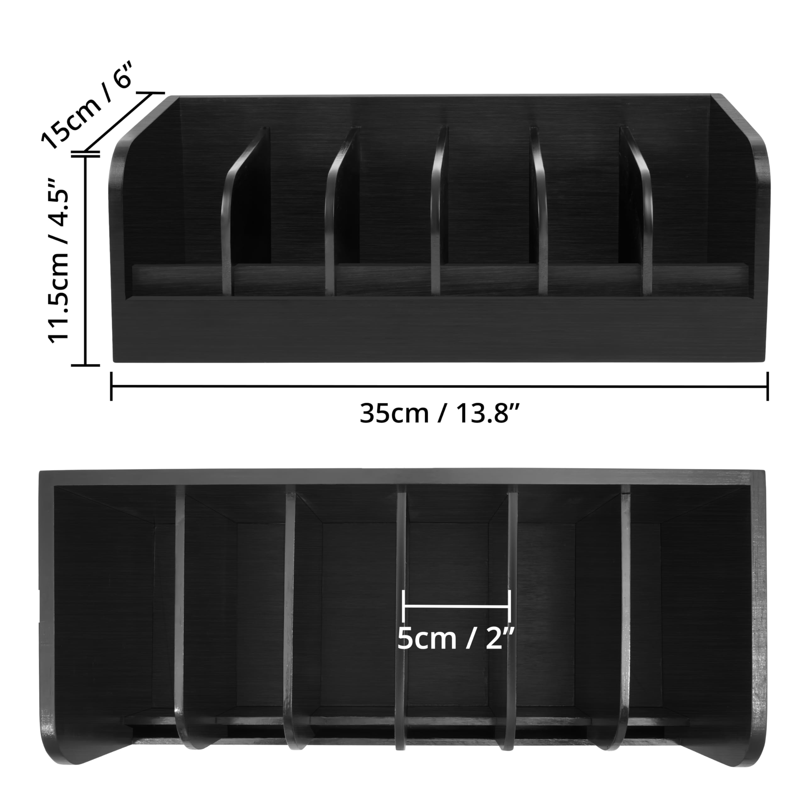 Winter Shore Black Belt Organiser Box, 6-Grid Dark Bamboo Wooden Belt Rack for Cabinet Closet, Drawer & Wardrobe - Image 2