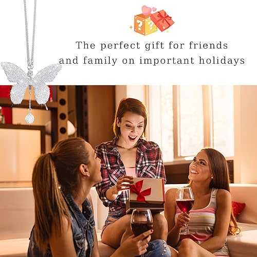 Miniatura 5 de Dickno Accesorios de automóvil con diseño de mariposa brillante para mujer, colgante de adorno de espejo retrovisor de automóvil, regalo del día de