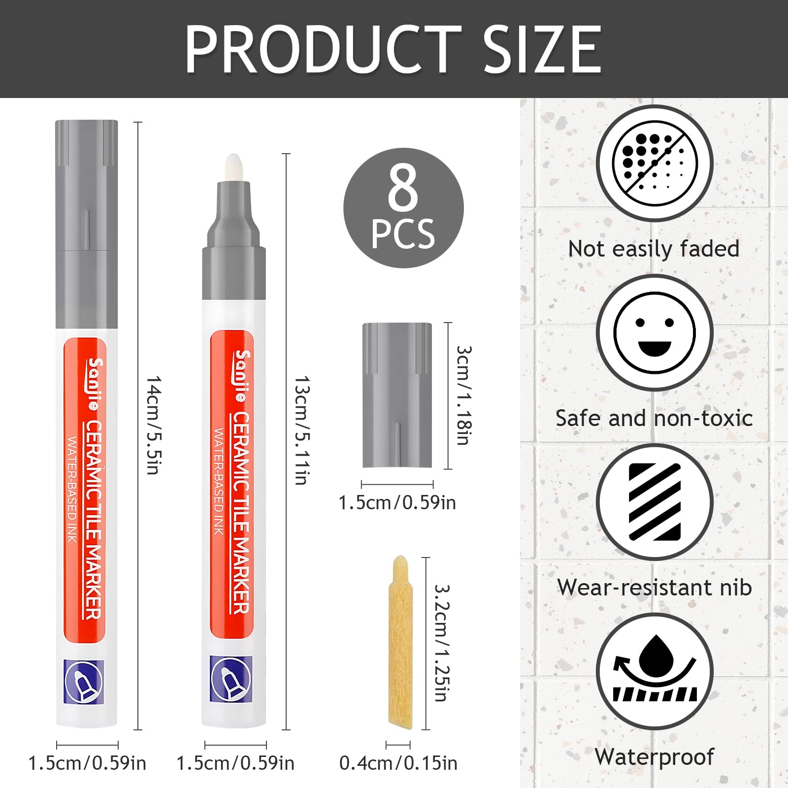Fugenstift Grau, 8 pezzi Fugenstift Fugenstift Fugenstift mit Ersatzspitze Anthrazit Stift Reparatur Marker Reparaturift für Fliesen fliesenfuge Küchen Badezimmern