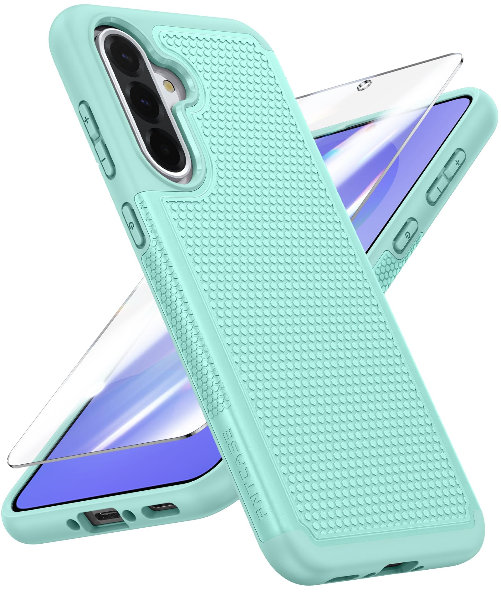 FNTCASE for Galaxy A36-5G Phone Case: Samsung Dual Layer Non Slip Cover | With Screen Protector, Military Grade Shockproof Drop Protection, Matte Textured Protective Cases for Daily Use, Mint Green