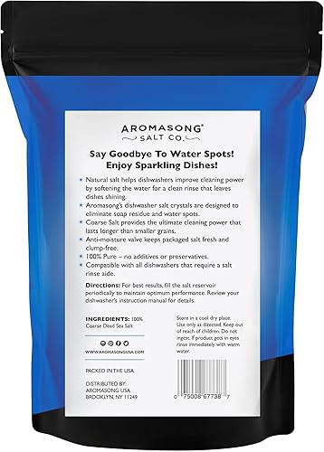 Miniatura 7 de Aromasong Sal para lavavajillas de 5 libras - Agente suavizante de agua 100% natural compatible con Bosch, Miele, Whirlpool, Thermador y más