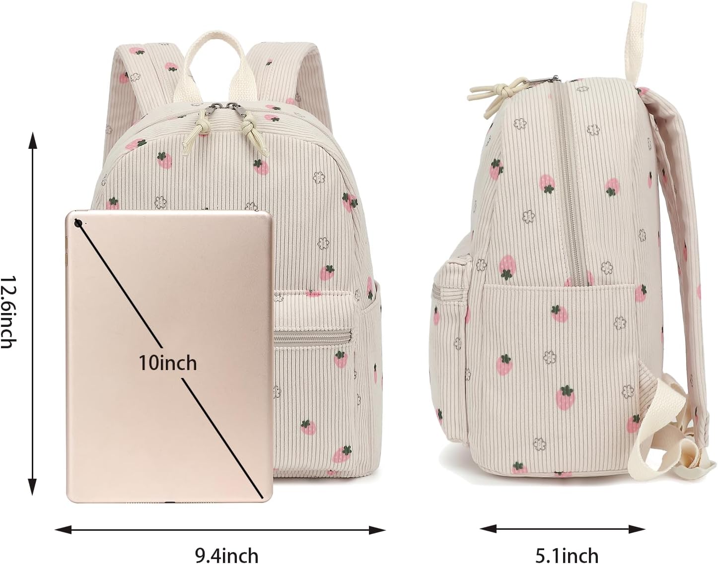 Corduroy Mini Backpack Purse for Women Girls, Fashion Small Backpack for Adults Teens Kids School Travel (Pink Strawberry) - Image 5