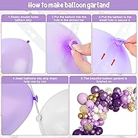Vista 3 de Amandir 150 globos morados con diseño de arco de guirnalda, globos de látex confeti de color morado claro, dorado y blanco, globos metálicos