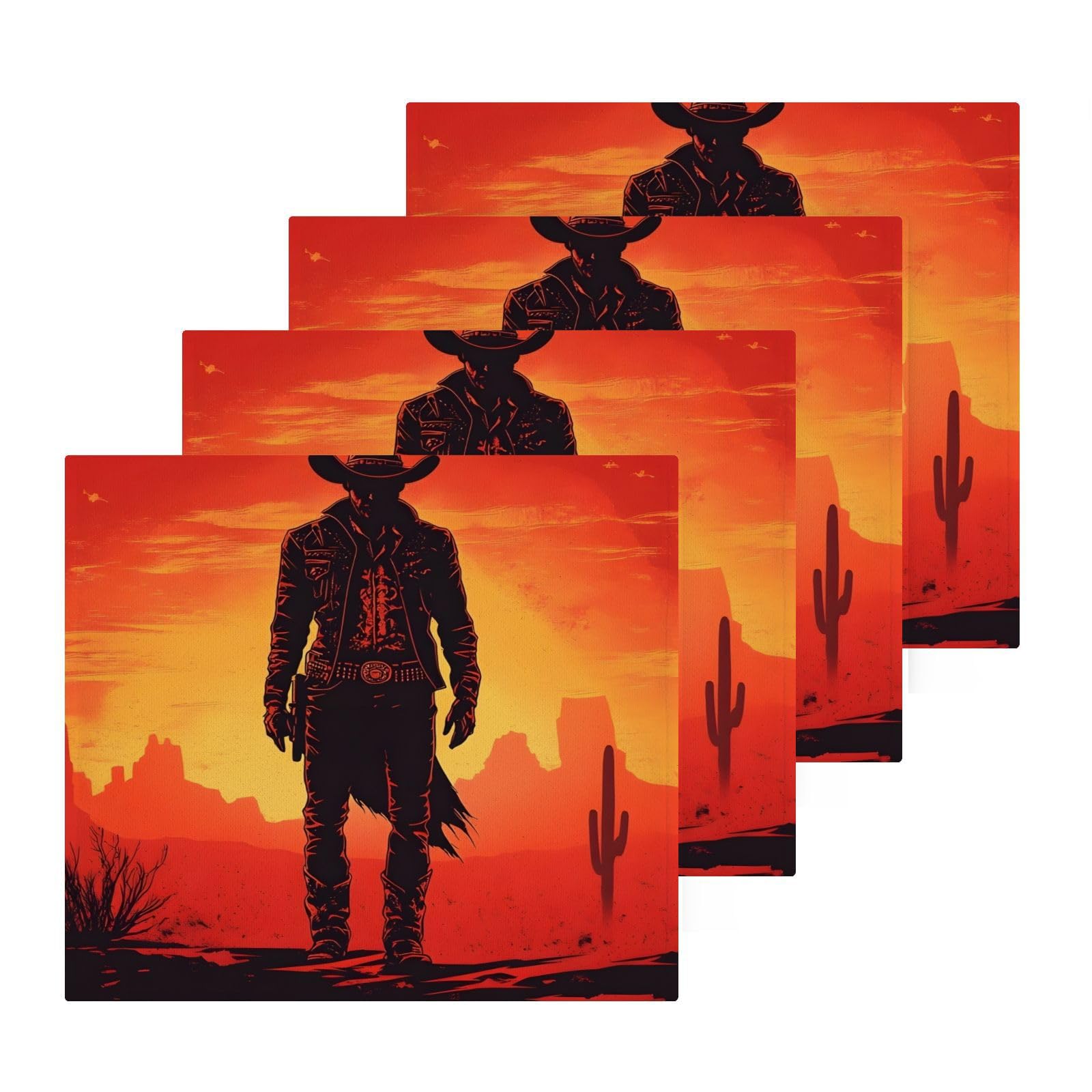 YANENDIE Cowboy Retro Washcloths Towels, Highly Absorbent and Soft Cotton Face Cloths, 4 Pack Quick Dry Wash Cloths - 12 X 12 Inches