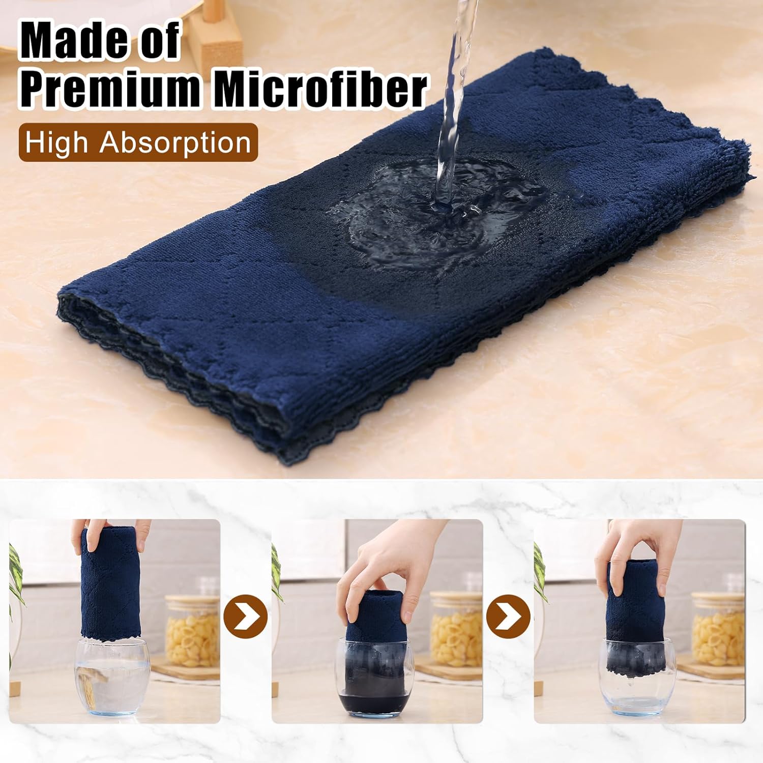 Mordimy 24 Pack Kitchen Towels (20" x 10", Dark Grey & Navy Blue), Super Soft and Absorbent Dish Towels, Coral Velvet Microfiber Cleaning Cloth, Nonstick Oil Fast Dry Dish Cloths