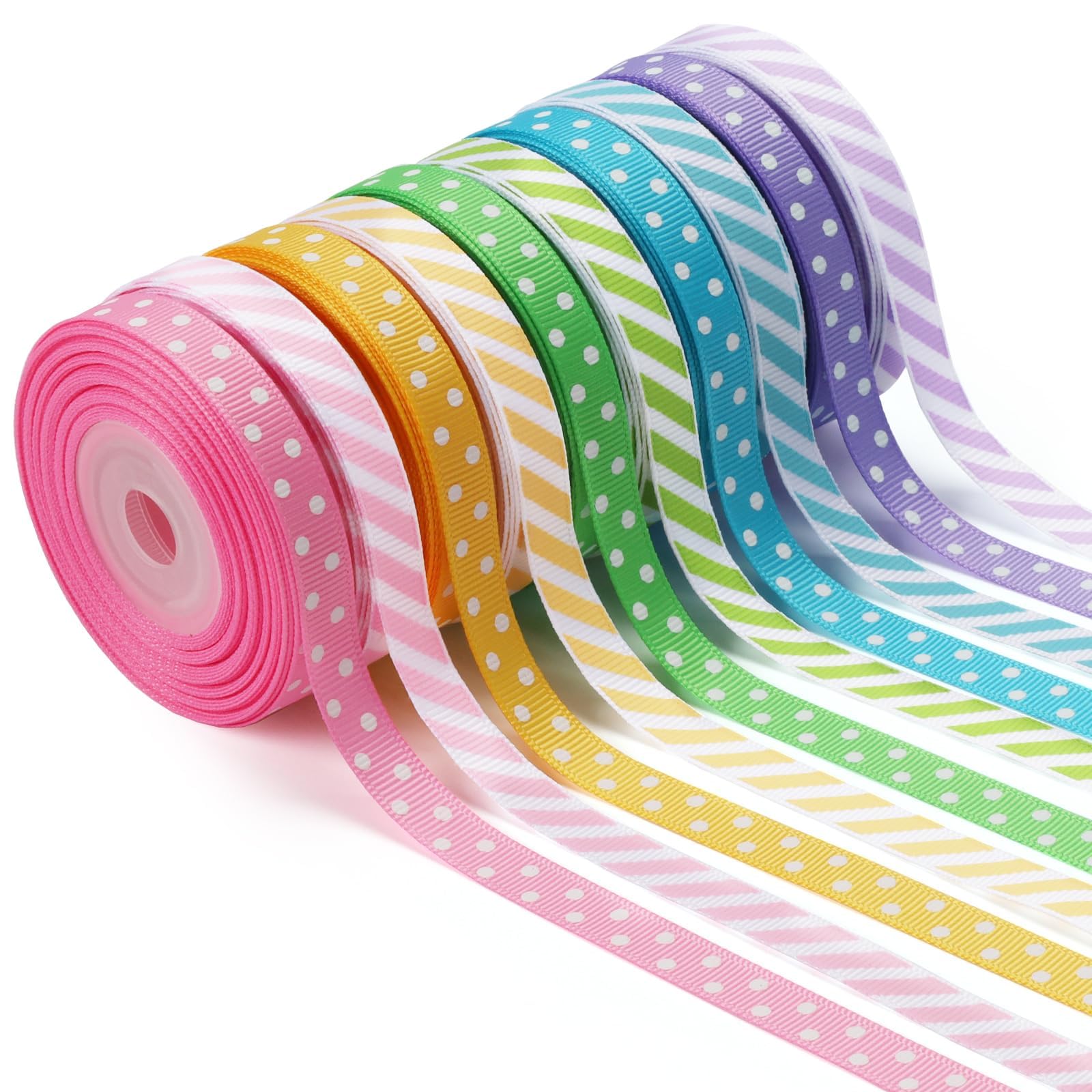 LaRibbons Grosgrain Ribbon Set, Striped & Polka Dot Spring Easter Ribbons
