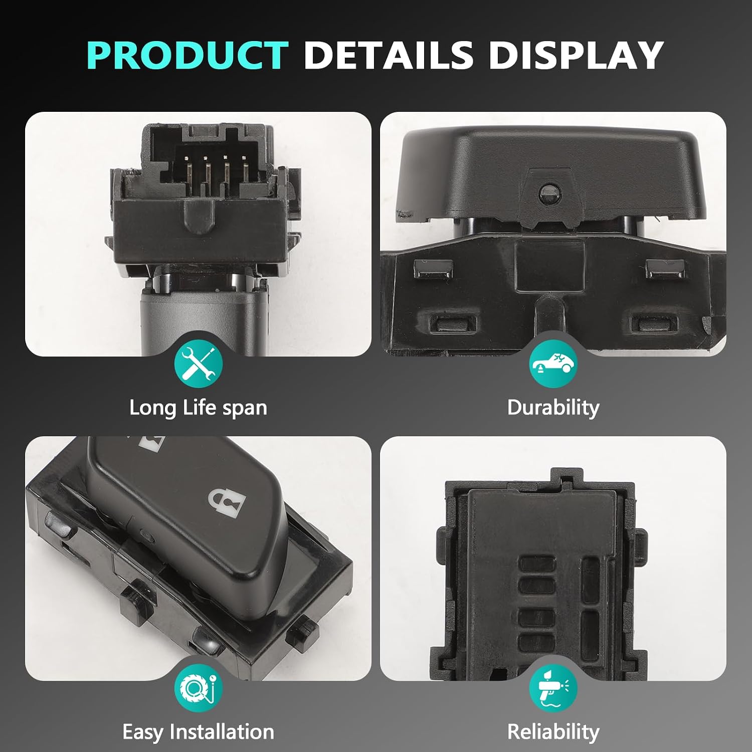 Driver Side Door Lock Switch Button Black fits Sonic 2017-2020, Regal&Impala 2014-2017 Replaces 22899701