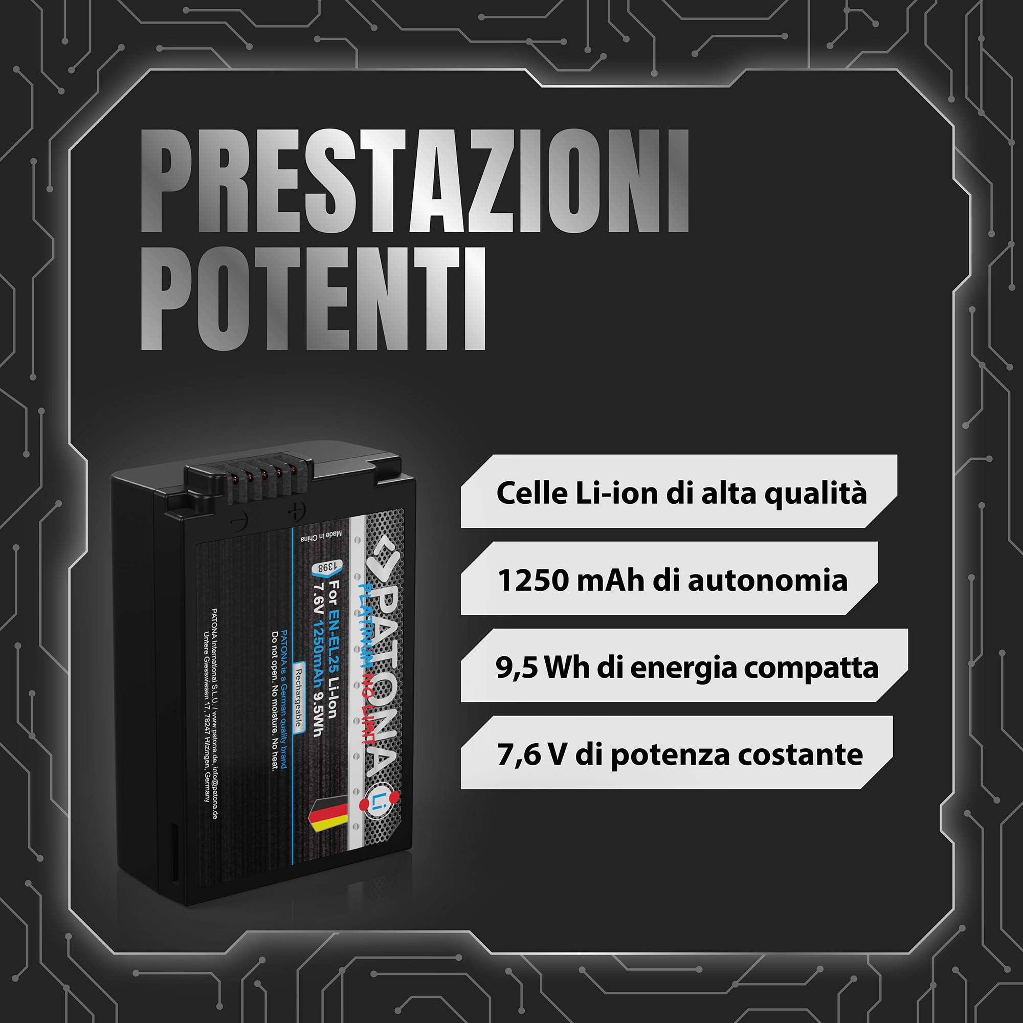 PATONA USB-C Platinum Batteria per Nikon EN-EL25, EN-EL25a 1250mAh | Batteria per Z30 Z50 II Z50II Z FC ZFC, 100% identica all'originale, con protezione da sovraccarica e cortocircuito