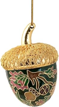 Value Arts Handmade Cloisonne Green Acorn Hanging Ornament