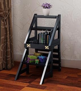 Taburete Plegable de Madera para el hogar, Taburete Alto multifunción, 4 Colores, Altura 84 cm, Color Negro.