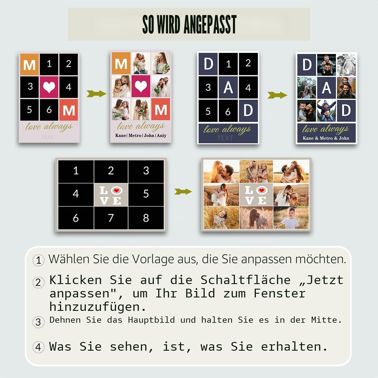 CXHOSTENT Collage Leinwanddrucke mit Ihren Fotos personalisierte Mehrfachbilder für die Wand individuelle Collage Fotoleinwand für die Heimdekoration (A6, 40.00 x 60.00 cms)