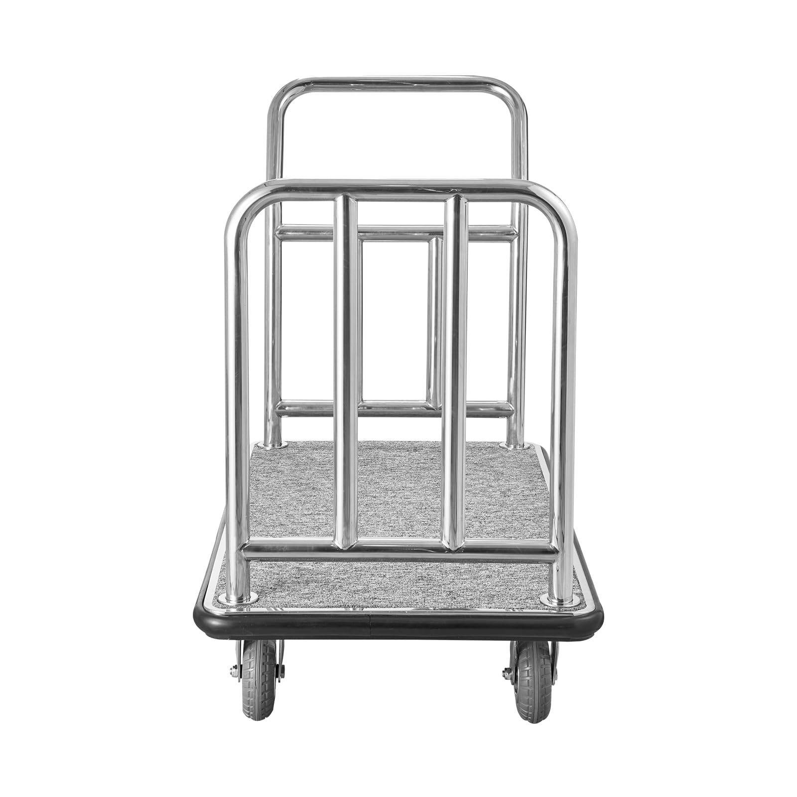 VEVOR Chariot à Bagages Hôtel, 340 kg, Chariot à Plate-Forme de Concierge, Cadre Avant Amovible, avec Moquette Grise, Roues Caoutchouc 15,24 cm, Porte-Bagages pour Hôtels, Condos, Complexes Hôteliers