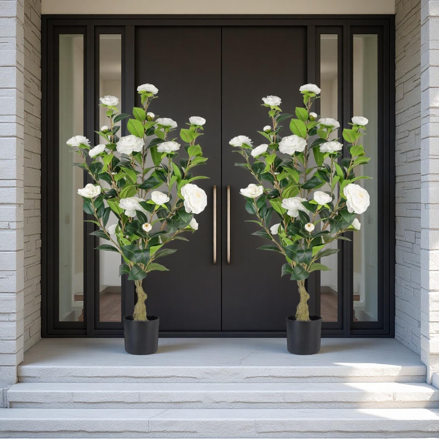 Photo 1 of Artificial Camellia Tree 2 Pack, 3FT Faux Camellia Plant in Pot, 36 inch Fake Potted Camellia Flower Tree Plastic Camellia Tree for Modern Home Office Living Room Floor, Christmas, Decor Indoor, White
