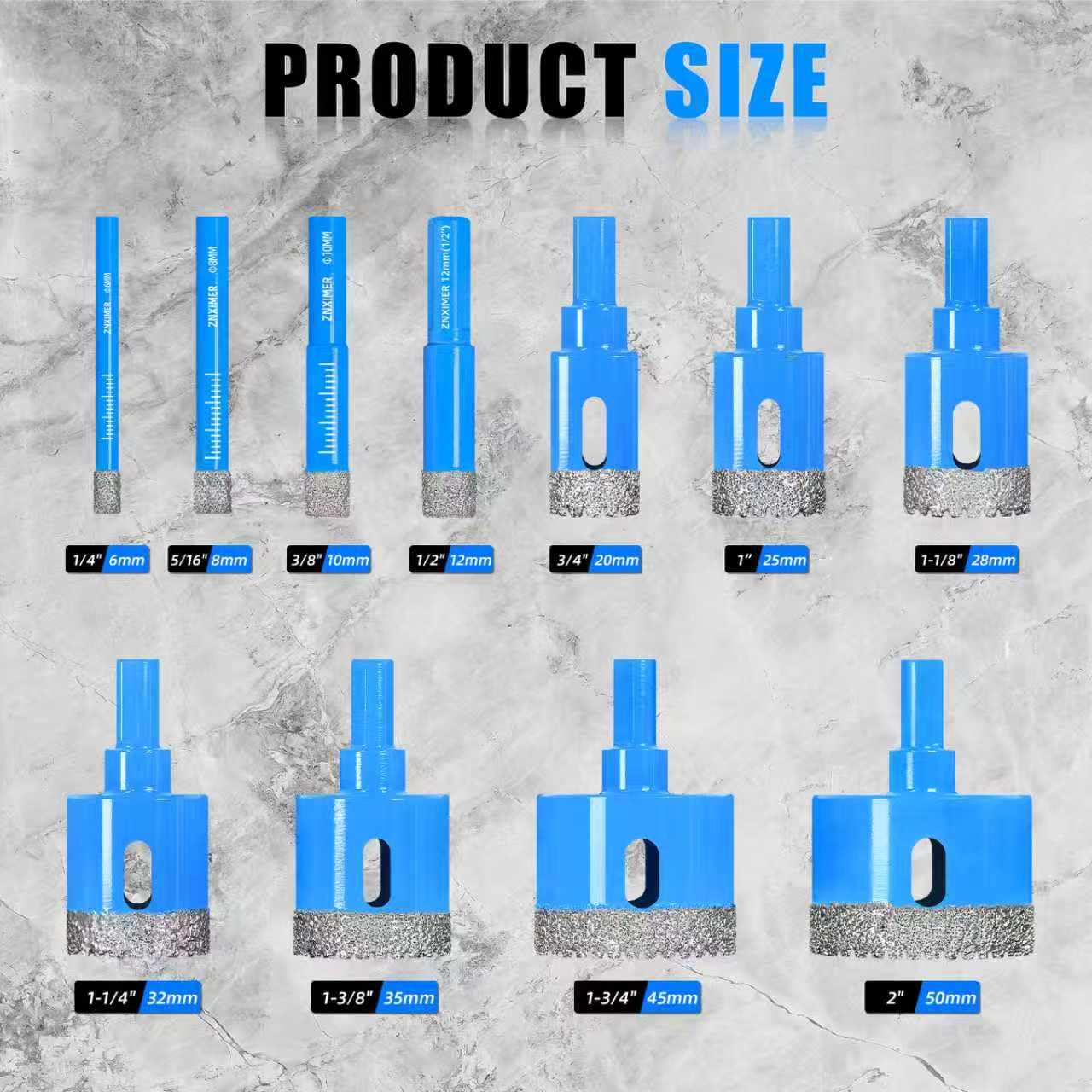 Diamond Hole Saw Tile Drill Bits Kit, 11 PCS Serrated Brazing Core Drill Bit Set with EVA Hole Saw Guide Jig, Hole Saw Sets for Ceramic, Glass, Tile, Marble, Granite, Gypsum