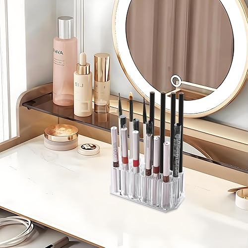 Miniatura 8 de Wiojtry Organizador de delineador de labios acrílico y organizador de delineadores de ojos, 24 lápices cosméticos estándar, estuche de exhibición de