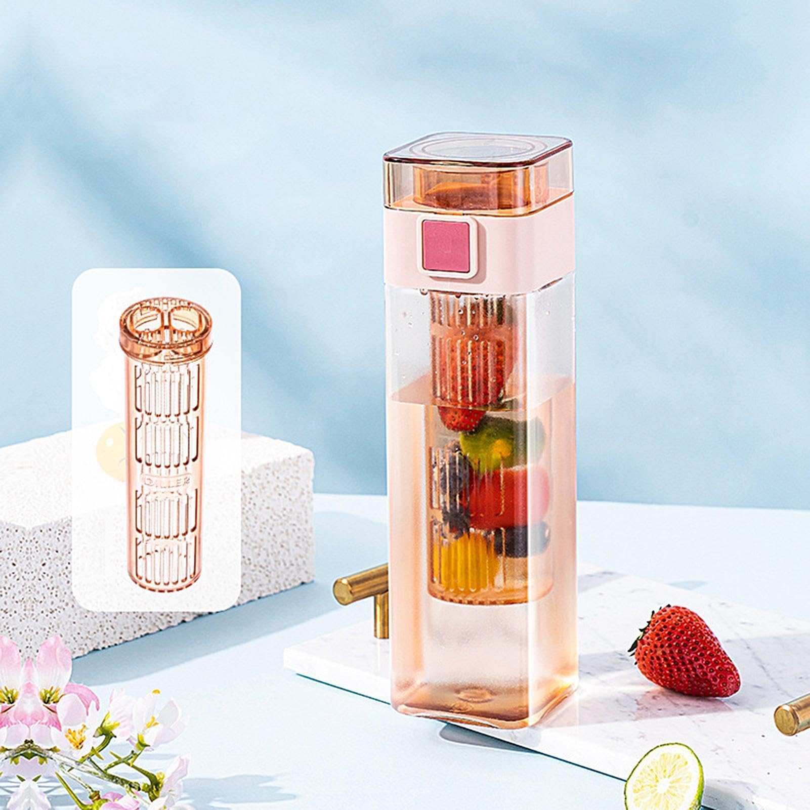 Wasserflasche mit Fruchteinsatz, quadratisches Design mit Infuser-Einsatz, ideal für Sport und Outdoor-Aktivitäten, BPA-frei, 680 ml Fassungsvermögen, perfekt für die Flüssigkeitszufuhr unterwegs