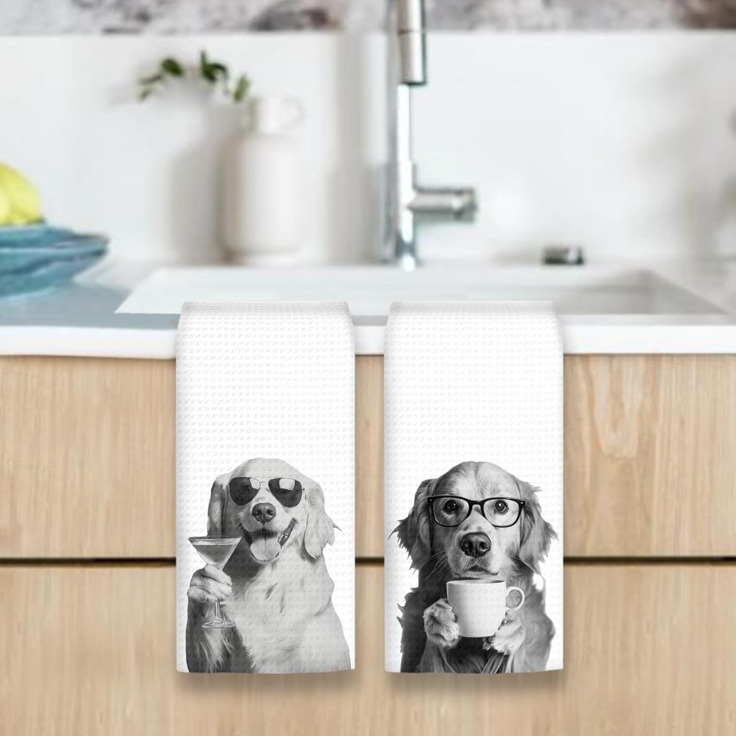 Golden Retriever Gifts Dog Kitchen Towels Set of 2, Funny Golden Retriever Drink Coffee Hand Towels, Coffee Dog Dish Towel Tea Towel for Kitchen Decorative, Funny DogKitchen Bar Decor,16x24 - Image 6