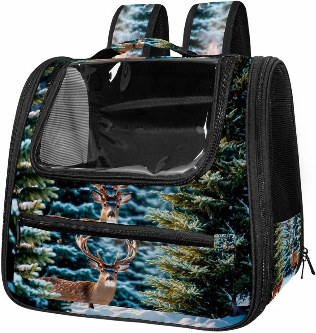 Portable Travel pet Backpack Carrier Hamster Bag Small Dog cat Carrier Breathable Hang Bag, Christmas Tree Deer (3)