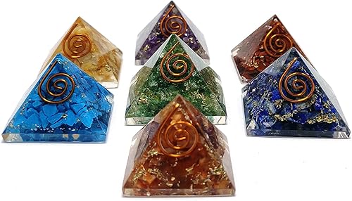 Miniatura 2 de Juego de 7 piezas de pirámide de orgón de siete chakras de cristal natural multipiedra para curación de Reiki, meditación de yoga espiritual,