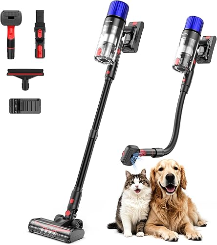 Teendow Aspiradora inalámbrica, 500 W, 50 minutos de tiempo de funcionamiento, aspiradora para pelo de mascotas, potente succión, recargable,