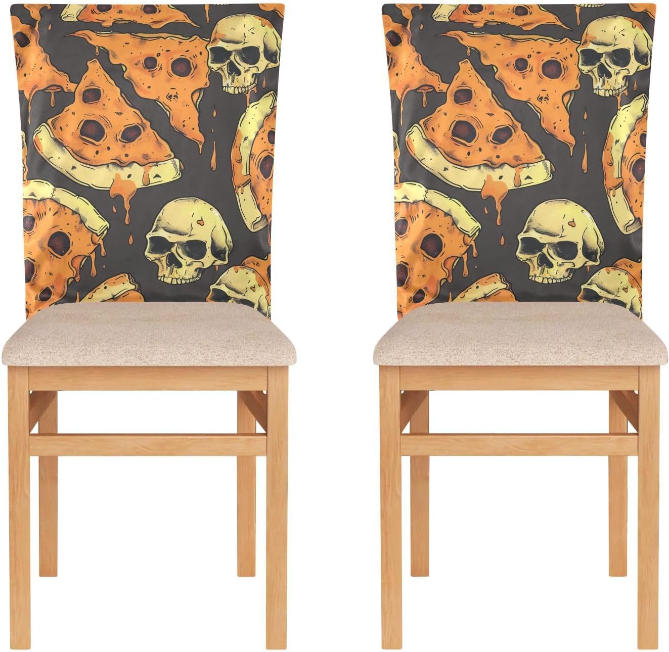 ALAZA Pizza Skulls Chair Back Cover Set of 6, Washable Reusable Removable Chair Slipcovers Decorative Chair Cover for Home Kitchen Wedding Party