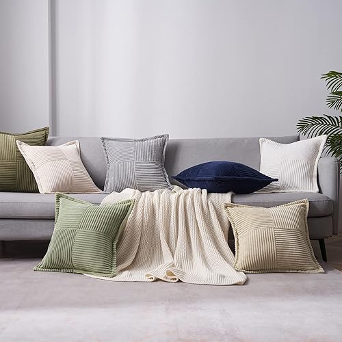 Miniatura 9 de Topfinel Juego de 2 fundas de cojín de pana súper suave con entretejido de 18 x 18 pulgadas, fundas decorativas de pana texturizada para sofá cama