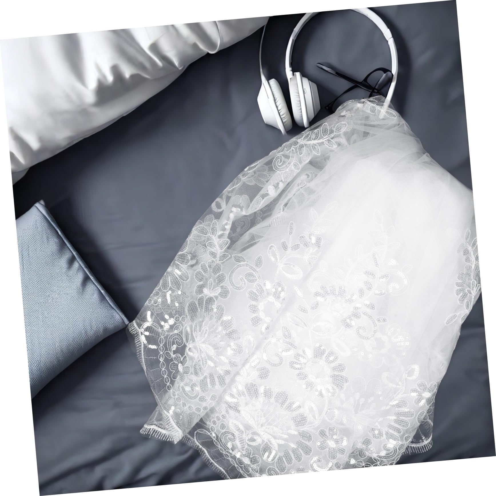 LIFKOME Sposa in Pizzo con Pettine, Bianco, Lunghezza Cappella