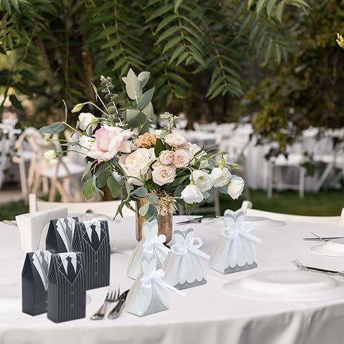 Miniatura 6 de 100 cajas de regalo de boda para fiesta, vestido de esmoquin de caramelo, caja de regalo creativa, vintage, bolsas de regalo a granel con cinta para